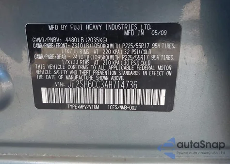 2010 Subaru Forester 2.5X Premium from USA, damaged, VIN JF2SH6CC3AH714736